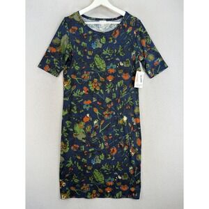 Lularoe Women's Sz L Scoop Neck Multi-color Florals Navy‎ Blue Julia Dress NWT